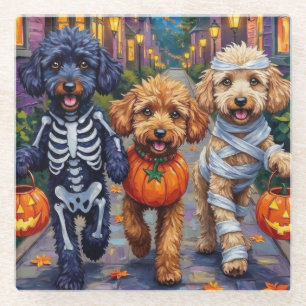 Poodle Dogs Trick-or-Treating Halloween Costumes Glass Coaster