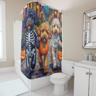 Poodle Dogs Trick-or-Treating Halloween Costumes Shower Curtain