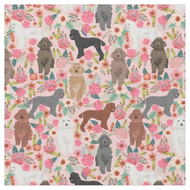 poodle dogs vintage florals pink fabric (Close Up)