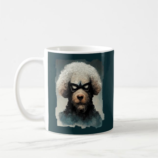 Poodle Dressed As Superhero Dog Coffee Mug (Left)