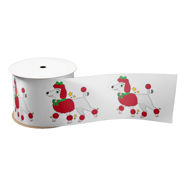 Poodle Dressed for Christmas and Ready to Go 3" Satin Ribbon (Spool)