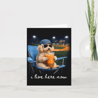 Poodle drink iced coffee baseball field live here card