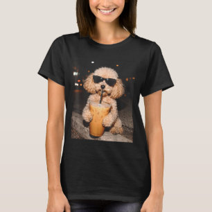Poodle drinking iced coffee funny dog meme T-Shirt