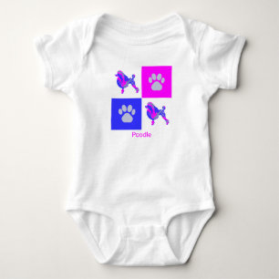 Poodle French Cut Dog & Paw Pink and Blue Baby Bodysuit