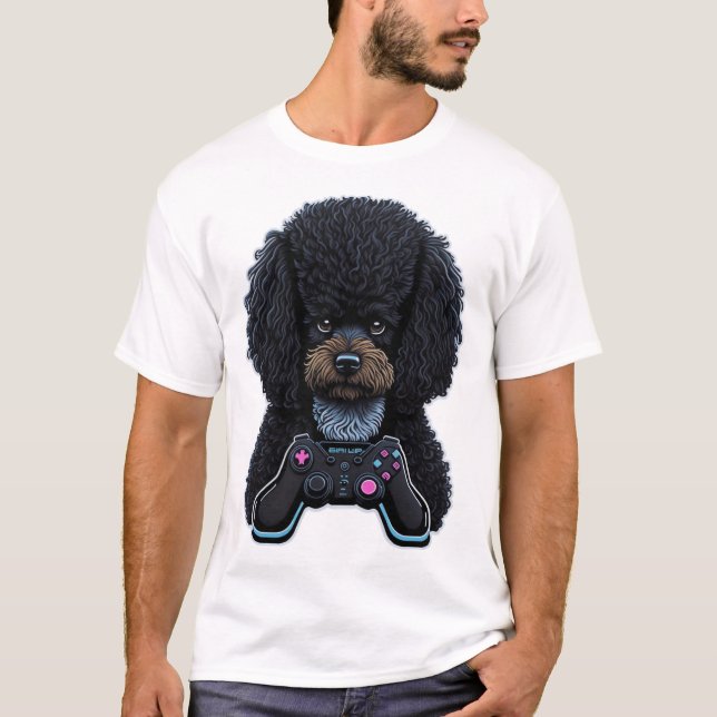 Poodle Gamer With Joystick T-Shirt (Front)