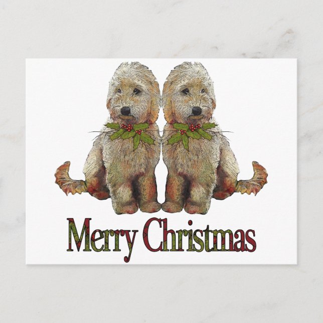 Poodle, Golden Doodle Couple Christmas: Art Holiday Postcard (Front)