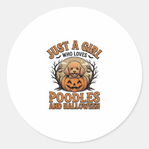 Poodle Halloween Girl Vintage Pumpkin Dog Shirt De Classic Round Sticker
