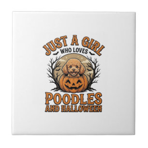 Poodle Halloween Girl Vintage Pumpkin Dog Shirt De Tile