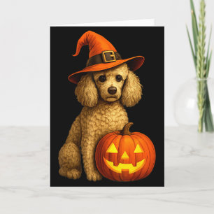 Poodle Halloween Pumpkin Witch Hat Dog Art Family  Card