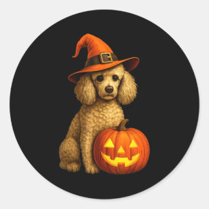 Poodle Halloween Pumpkin Witch Hat Dog Art Family Classic Round Sticker