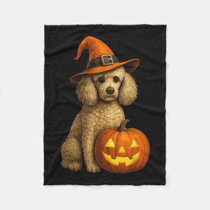 Poodle Halloween Pumpkin Witch Hat Dog Art Family  Fleece Blanket