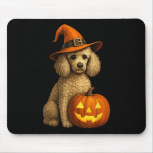 Poodle Halloween Pumpkin Witch Hat Dog Art Family  Mouse Pad