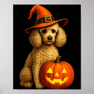 Poodle Halloween Pumpkin Witch Hat Dog Art Family  Poster