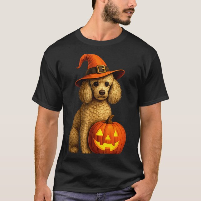 Poodle Halloween Pumpkin Witch Hat Dog Art Family  T-Shirt (Front)