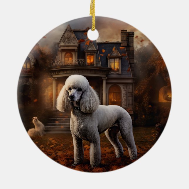 Poodle Halloween Scary Ceramic Tree Decoration (Back)