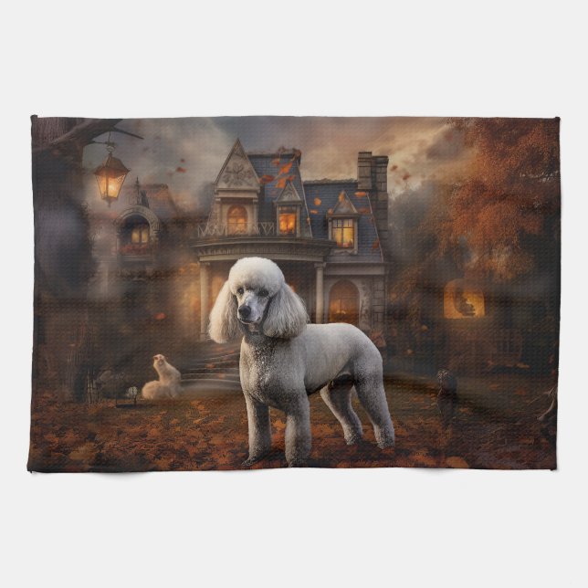Poodle Halloween Scary Tea Towel (Horizontal)