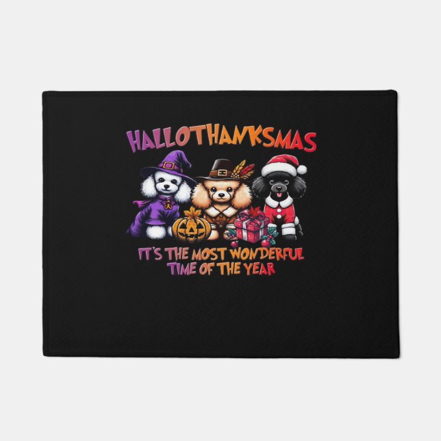 Poodle Halloween Thanksgiving Christmas Classic T- Doormat (Front)