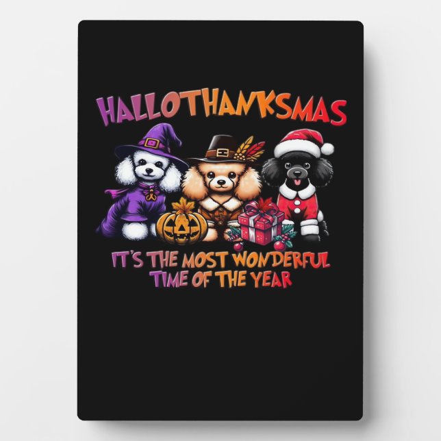 Poodle Halloween Thanksgiving Christmas Classic T- Plaque (Front)