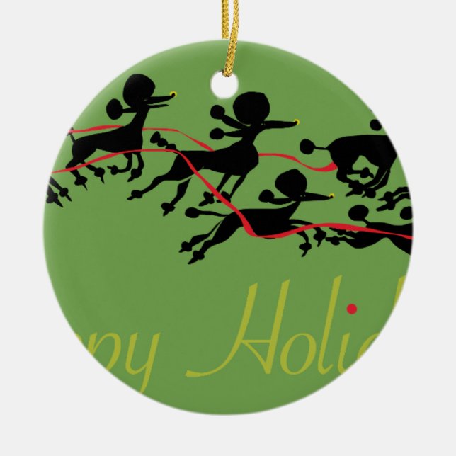Poodle Holiday card Ceramic Tree Decoration (Front)