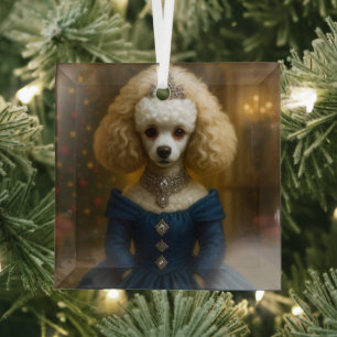 Poodle Holiday  Glass Tree Decoration