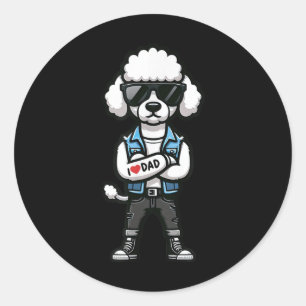 Poodle I Love Dad Funny Dog Tattoo  Classic Round Sticker