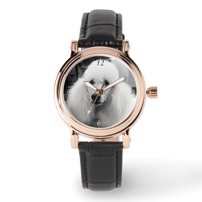 Poodle in black and white wrist watch (Front)