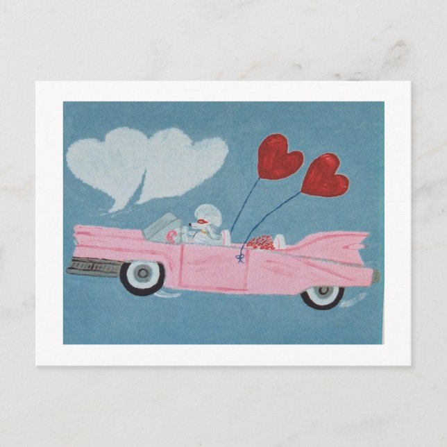 Poodle in Pink Convertible Postcard (Front)