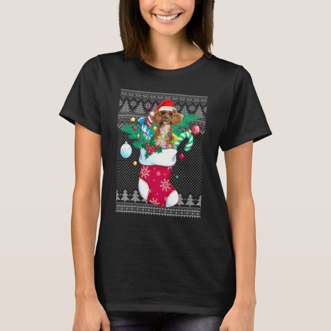 Poodle In Sock Funny Christmas Ugly Pajama Xmas Sa T-Shirt (Front)