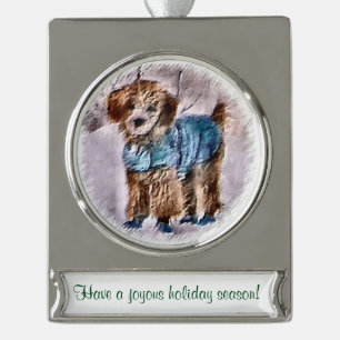 Poodle In Sweater Personalised Christmas Silver Plated Banner Ornament
