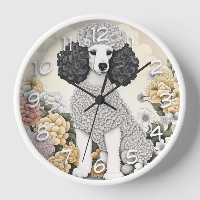 Poodle in Whimsical Flowers  Clock (Front)