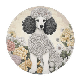 Poodle in Whimsical Flowers Cutting Board