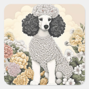 Poodle in Whimsical Flowers Square Sticker