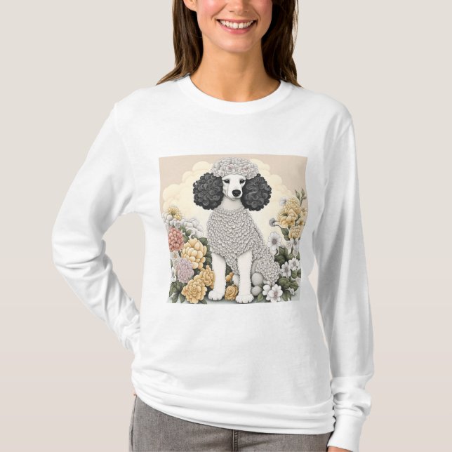 Poodle in Whimsical Flowers  T-Shirt (Front)