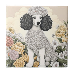 Poodle in Whimsical Flowers Tile