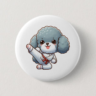 Poodle karate high kick martial arts 6 cm round badge