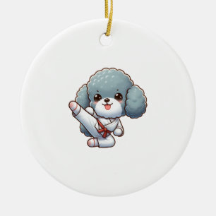 Poodle karate high kick martial arts ceramic tree decoration