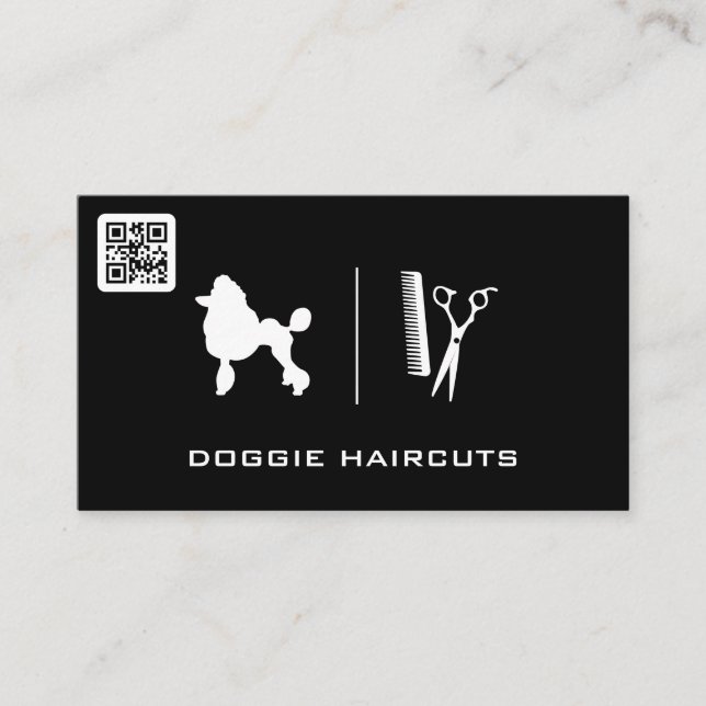 Poodle Logo | Grooming | QR Scan Code Business Card (Front)
