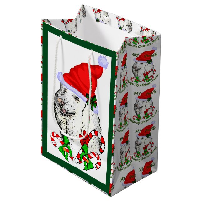 Poodle Lovers Christmas Medium Gift Bag (Front Angled)
