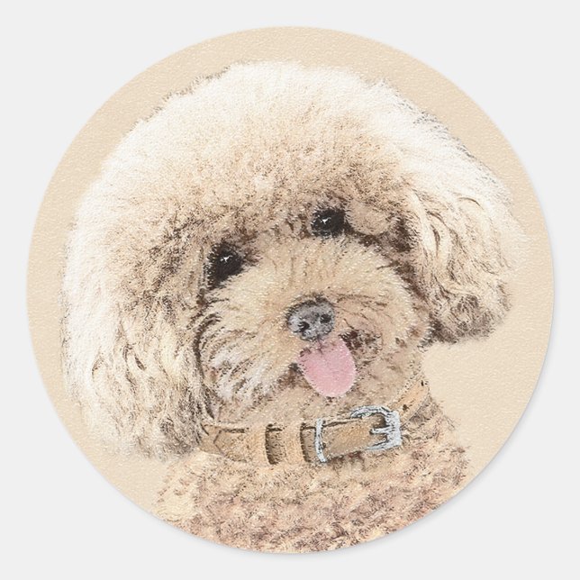 Poodle Miniature Toy Apricot Cream Brown Dog Art Classic Round Sticker (Front)