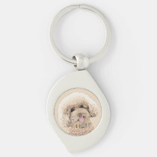 Poodle Miniature Toy Apricot Cream Brown Dog Art Key Ring