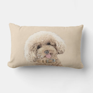 Poodle Miniature Toy Apricot Cream Brown Dog Art Lumbar Cushion
