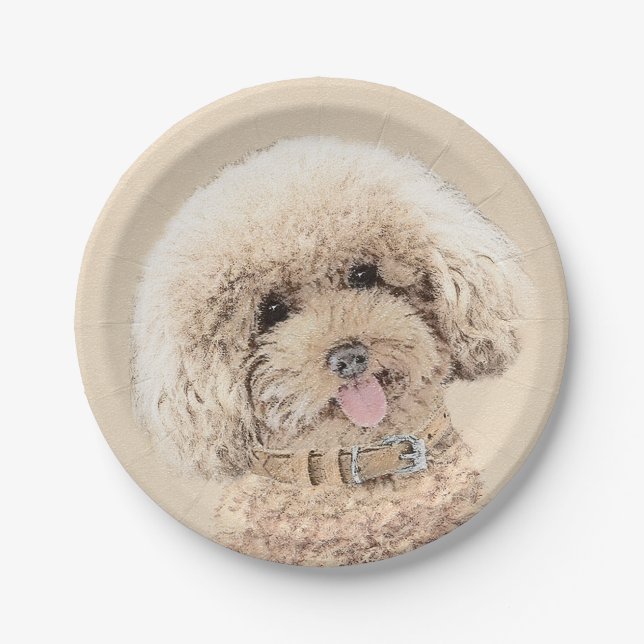 Poodle Miniature Toy Apricot Cream Brown Dog Art Paper Plate (Front)