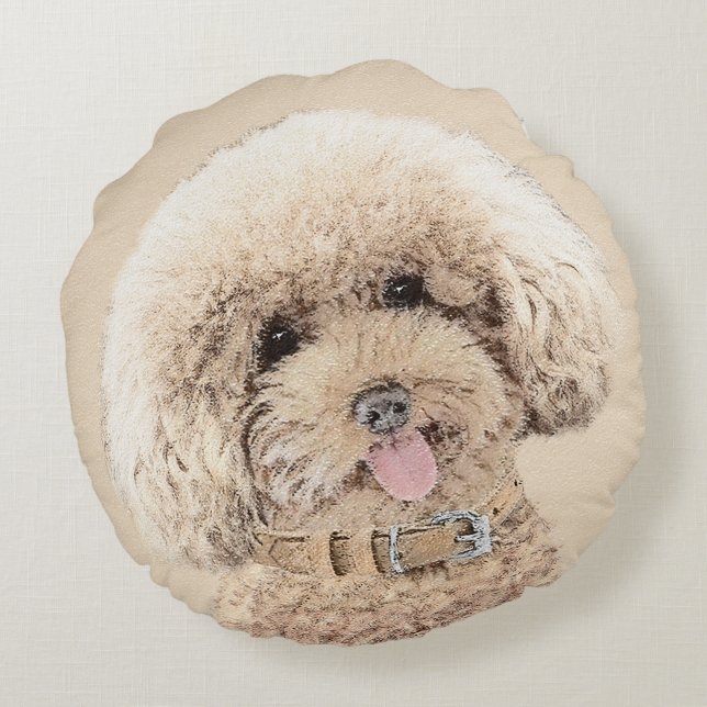 Poodle Miniature Toy Apricot Cream Brown Dog Art Round Cushion (Back)
