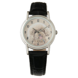 Poodle Miniature Toy Apricot Cream Brown Dog Art Watch