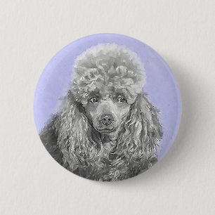 Poodle Miniature Toy Silver Grey Blue Dog Art 6 Cm Round Badge