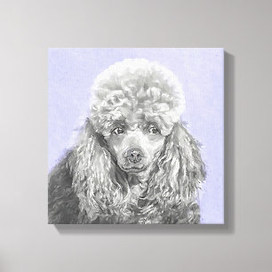 Poodle Miniature Toy Silver Grey Blue Dog Art Canvas Print