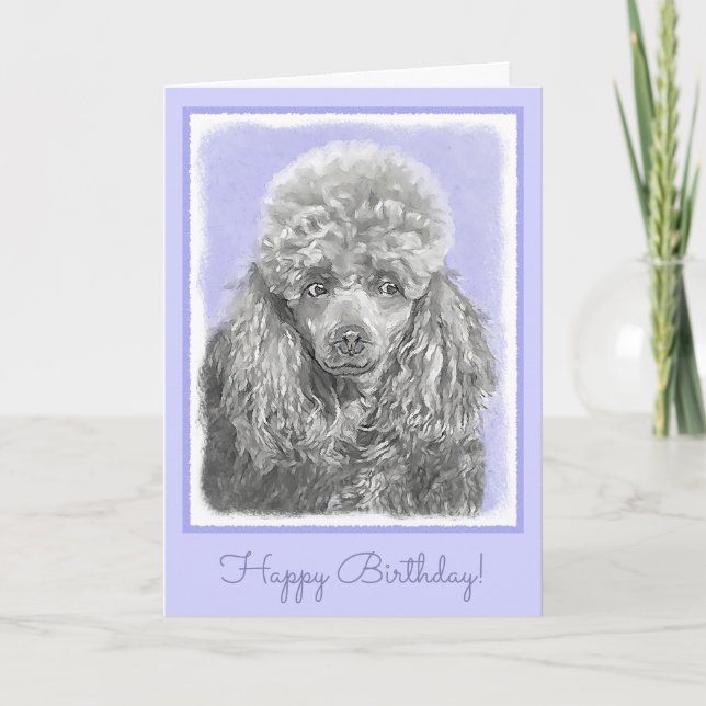 Poodle Miniature Toy Silver Grey Blue Dog Art Card (Front)