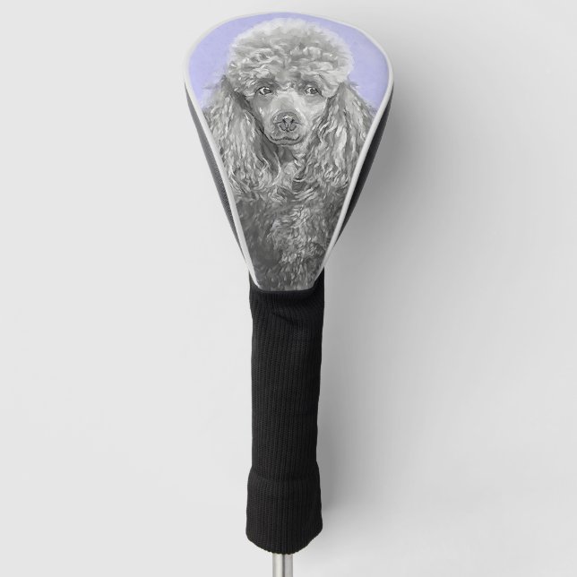 Poodle Miniature Toy Silver Grey Blue Dog Art Golf Head Cover (Front)
