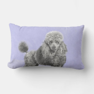 Poodle Miniature Toy Silver Grey Blue Dog Art Lumbar Cushion