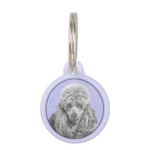 Poodle Miniature Toy Silver Grey Blue Dog Art Pet Tag